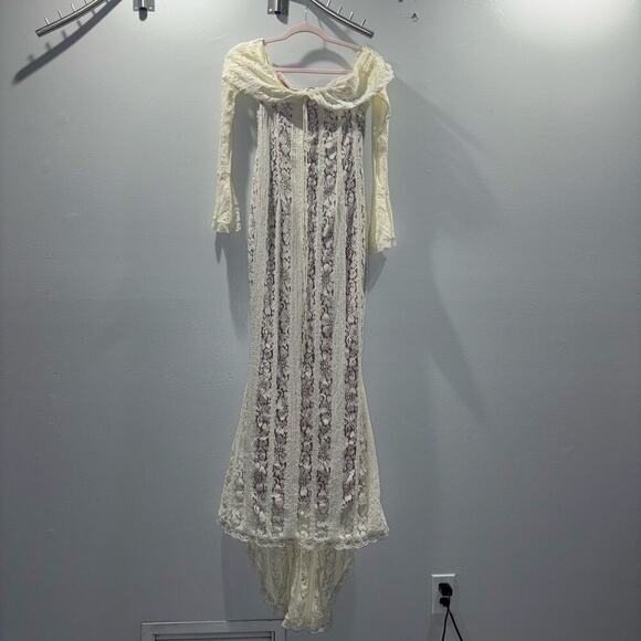 NWT Angel Lane Georgette Ivory Lace Maxi Dress - Size Large- Bridal Dress - Picture 4 of 15